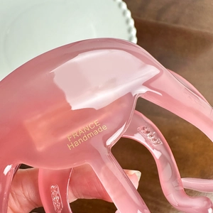 Pink acetate claw clip with golden France Handmade lettering in a minimalist style