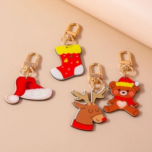 Cute Christmas keychain set with elk, bear, stocking and hat charms for bags