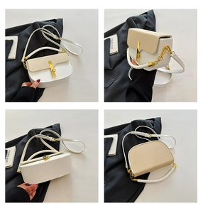 Detailed views of the white leather and beige woven crossbody bag from multiple angles