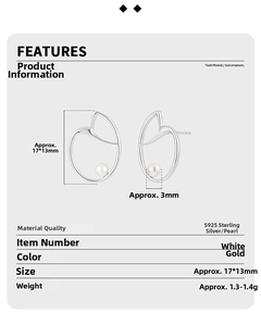 Detailed size and material specs for S925 silver irregular heart pearl earrings