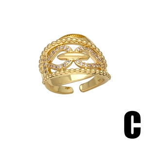Double-layer gold plated open ring featuring chain links and zircon heart design