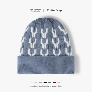 Winter Knitted Beanie Hat Thickened Fleece Lined Warm Jacquard Pattern Imitation Cashmere Folded Cuff Fashion Unisex Cap