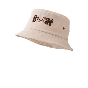 Chapeau bob en toile beige pour enfants avec broderie d'ours mignonne et protection solaire