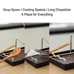 Multifunctional kitchen rack with wood grain base for pot lids, spatulas, and spoons