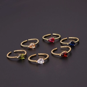 Adjustable gold beaded ring set with colorful pear-shaped cubic zirconia gemstones