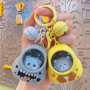 Cute astronaut keychain set with cat and bear figures in silicone window charms