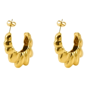 Fashionable vintage 18K gold plated stainless steel earrings for women on white background