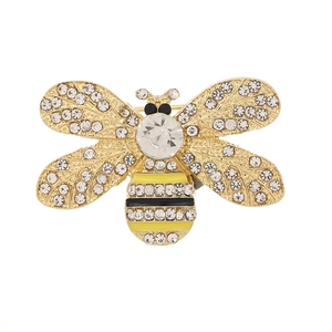 Exquisite gold bee brooch pin with sparkling rhinestones and yellow enamel detailing