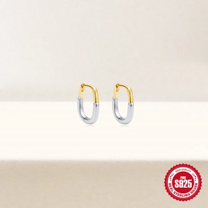 Classic S925 sterling silver U-shaped hoop earrings in gold and silver two-tone finish