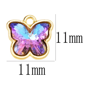 Blue-purple gradient crystal butterfly pendant with gold plating and 11mm size