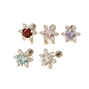 Titanium steel snowflake stud earrings with colorful cubic zirconia and screw backings