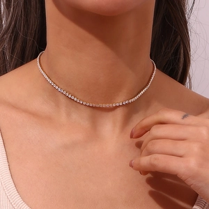 14K gold plated tennis necklace for women featuring shimmering micro-pave cubic zirconia