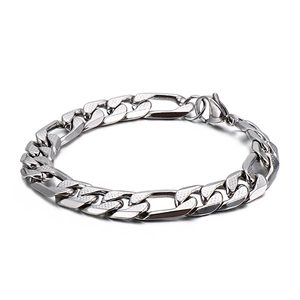 Figaro Chain Bracelet Stainless Steel Textured Diamond Pattern Flat NK Link Hip Hop Jewelry For Men Unisex