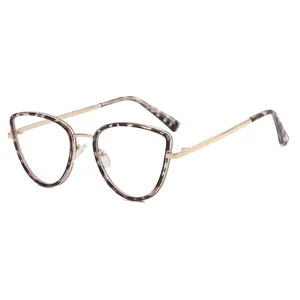 Fashionable tortoise cat-eye anti-blue light glasses with slim gold metal temples