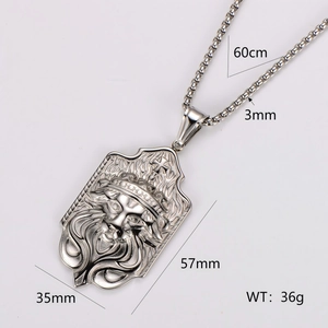 Collier vintage homme avec pendentif lion couronné en acier inoxydable et chaîne 60cm