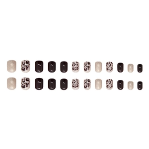 24-piece leopard print and glitter cat-eye short press-on nails in black and silver colors