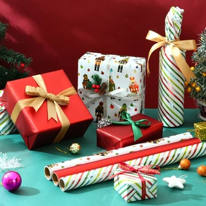 Christmas Gift Wrapping Paper Aluminized Metallic Festive Nutcracker Soldier Striped Pattern Holiday Present Decor