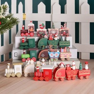 Décoration De Train De Noël En Bois Ornement De Table Festif Avec Figurine Père Noël Bonhomme De Neige Pour Maison Fête