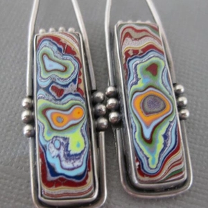 Vintage Geometric Dangle Earrings Colorful Fordite Style Marble Pattern Metal Rectangular Drop Jewelry For Women