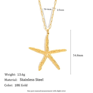 18K gold plated stainless steel starfish necklace with hammered texture on white background