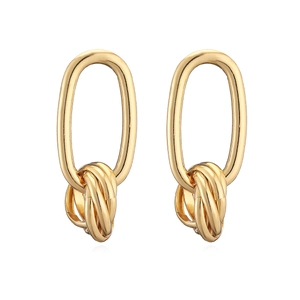 Minimalist gold-plated irregular geometric knot earrings for women on white background