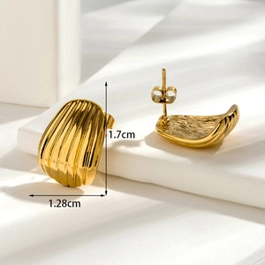 Golden titanium steel shell texture earrings with luxury minimalist curved design