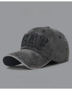 Detailed close-up of vintage washed baseball cap with USAF embroidery and color options