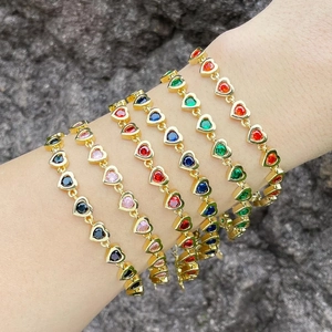 Heart Cubic Zirconia Bracelet Gold Plated Copper Heart Shaped Zircon Jewelry Adjustable For Women Romantic Elegant