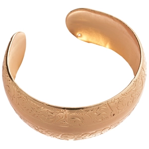 Bracelet jonc ouvert rétro en or rose avec motifs de feuilles en relief et texture