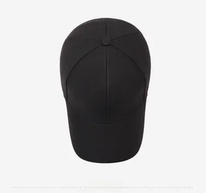 Detailed top view of a black cotton twill baseball cap with FARD embroidery
