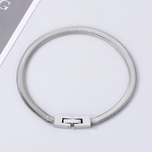 Detail of 5mm silver stainless steel snake chain bracelet with square clasp closure