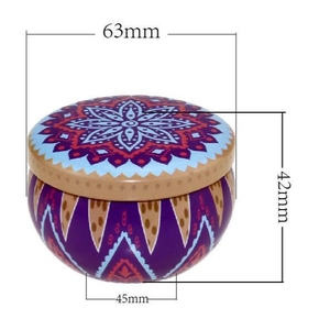 63mm mandala patterned tin container for scented candles with 42mm height dimensions