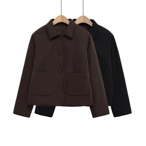 Minimalist lapel jacket in brown and black with single-breasted buttons and pockets