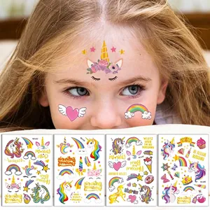 Lot de tatouages temporaires licorne pour enfants avec arc-en-ciel et détails dorés