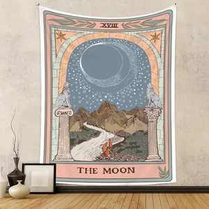 Arazzo tarocchi La Luna vintage con motivi celesti mistici per decorazione della camera