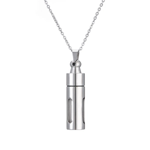 Minimalist stainless steel perfume bottle pendant necklace with silver cylindrical locket