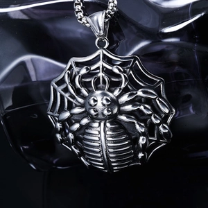 Spider Web Pendant Necklace Gothic Punk Stainless Steel Vintage Silver Animal Jewelry Unisex