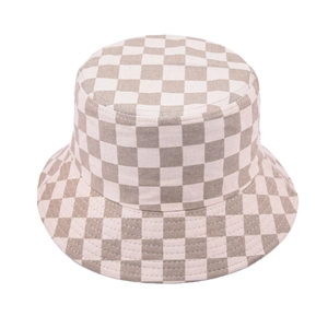 Chapeau bob à damier classique beige et gris en toile pour la mode et la protection solaire