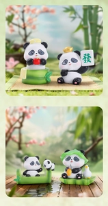 Detailed resin panda figurines in bamboo and fishing scenes for creative desk decor