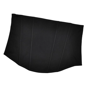 Detail of black corset dress featuring vertical stitching and high-elastic slimming fabric