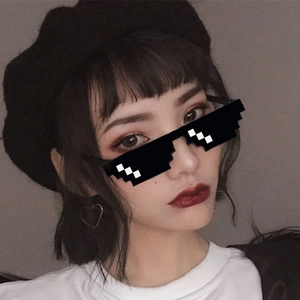 Funny black pixel mosaic sunglasses for cosplay and themed parties with a minimalist frame