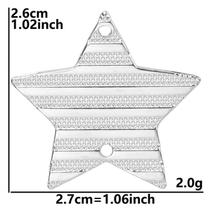 Size details of textured stainless steel star pendant showing 2.6cm height and 2.0g weight