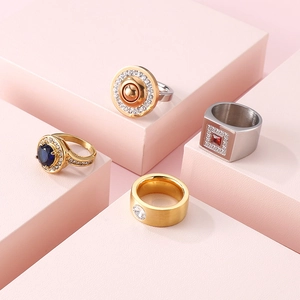 Minimalist stainless steel zircon rings in gold and silver finish with colorful gemstones