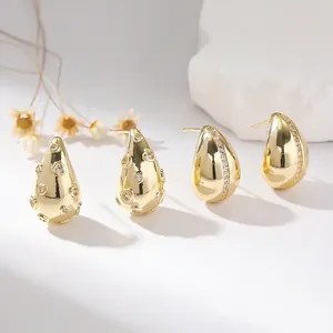 Elegant Teardrop Copper Zirconia Stud Earrings For Women Hollow Heart Geometric Earrings Gold Plated Hypoallergenic Jewelry Gift