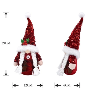 Détails du gnome de Noël à paillettes rouges avec dimensions: 29 cm de hauteur