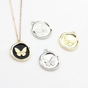 Golden necklace and butterfly charms with sparkling zircon and pearl inlay accessories