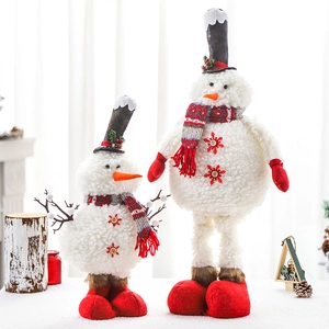 Set de bonshommes de neige de Noël en peluche laine d'agneau avec détails rouges