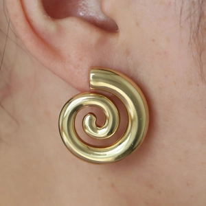 Vintage Copper Electroplated 18K Gold Heart Spiral Earrings For Women Minimalist Textured Geometric Daily Fashion Ear Clips