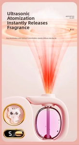 Pink ultrasonic aroma diffuser with cute cat carving and LED digital mist control
