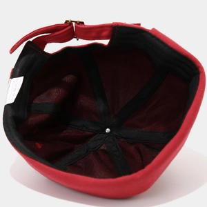 Classic red cotton miki hat with adjustable strap and internal black sweatband detail